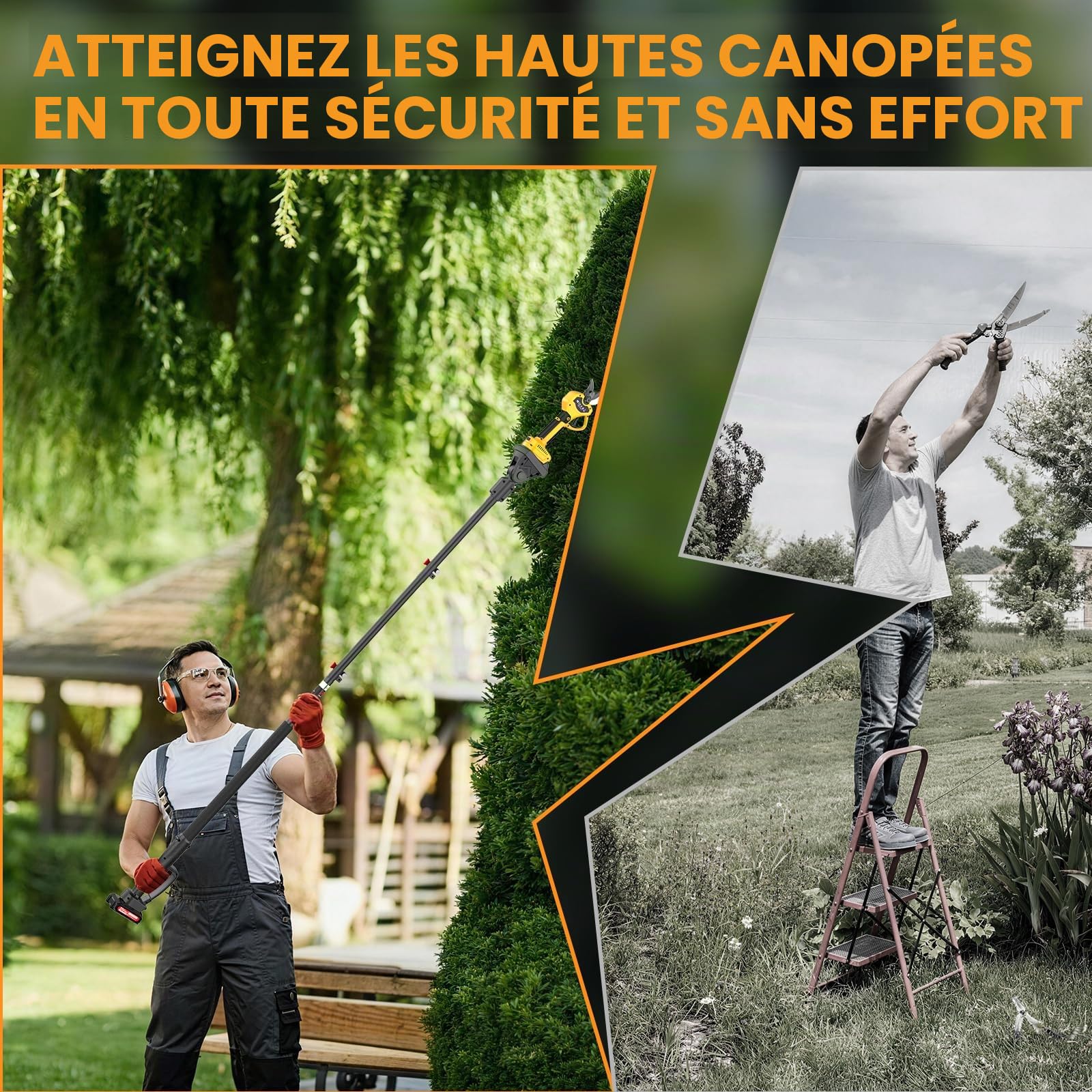 Perche Télescopique pour Sécateur électrique, 2.2 M Telescopic Extension Pole pour Mini tronçonneuse, convient aux batteries avec interface Makita, Compatible avec les outils de la marque MuatCtarom
