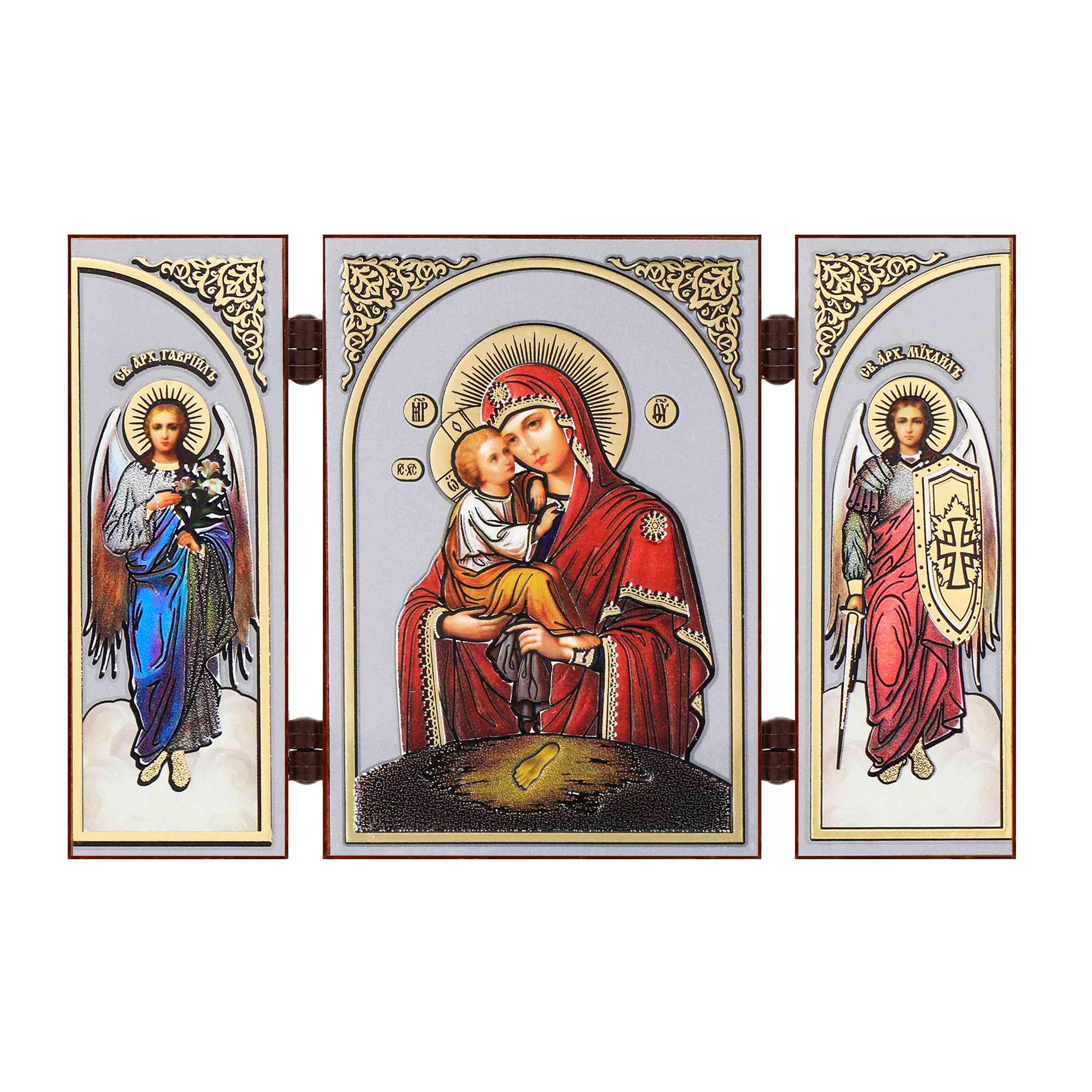 Nklaus Gm By Pochaev - Mother Of God Of Pochaev - Wooden Icon Triptych - Christian Travel Altar 16857