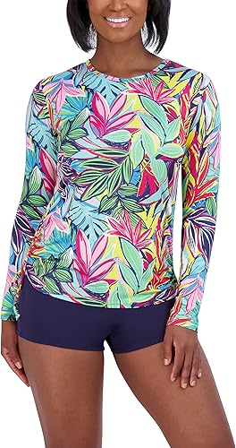 Caribbean Joe Women's Long Sleeve Rashguard Adjustable Side Tie UPF Sun Protection Quick Dry Swim Shirt
