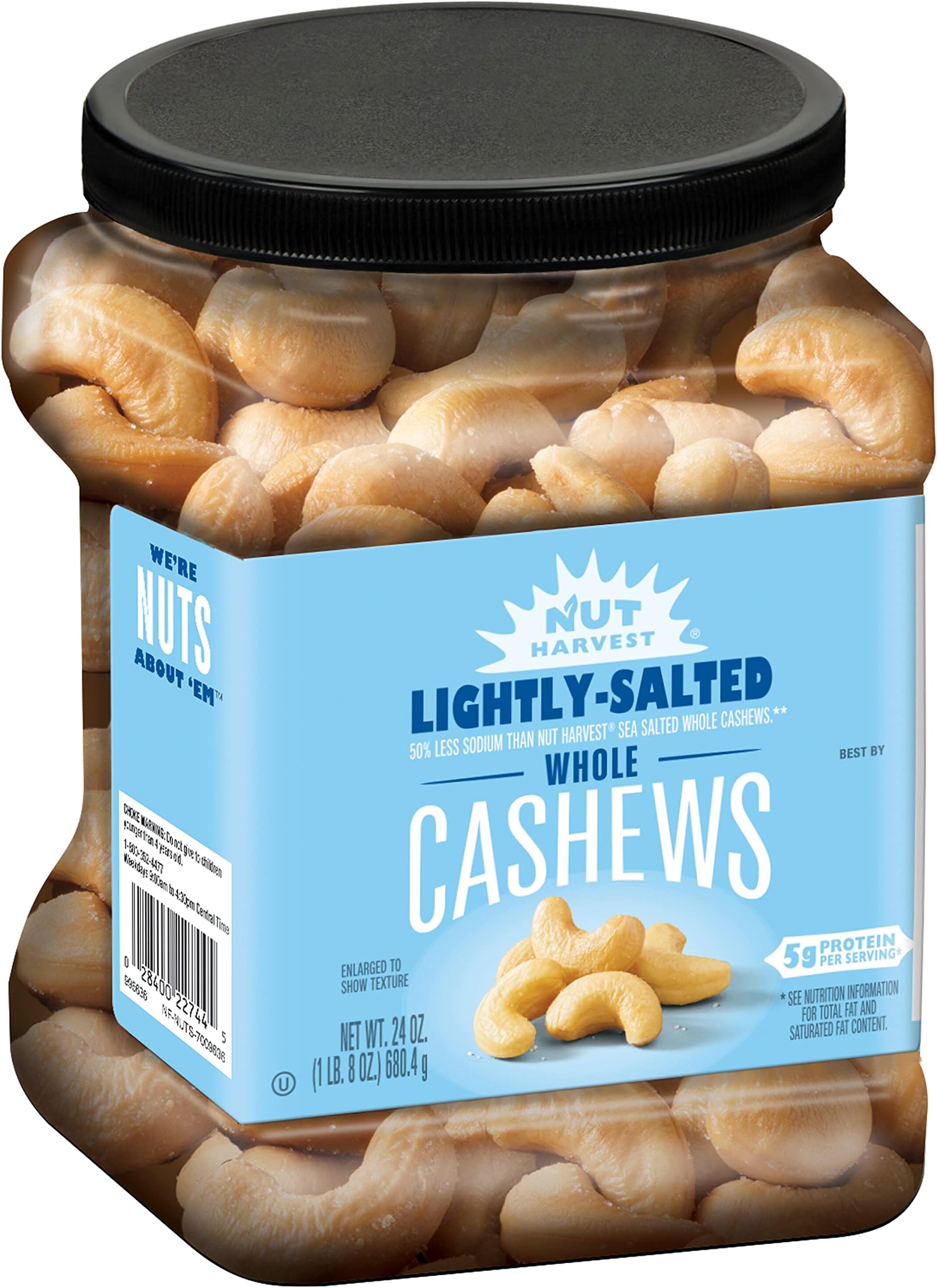 - Nut Harvest, Lightly Salted Cashews, 24 Ounce Jar