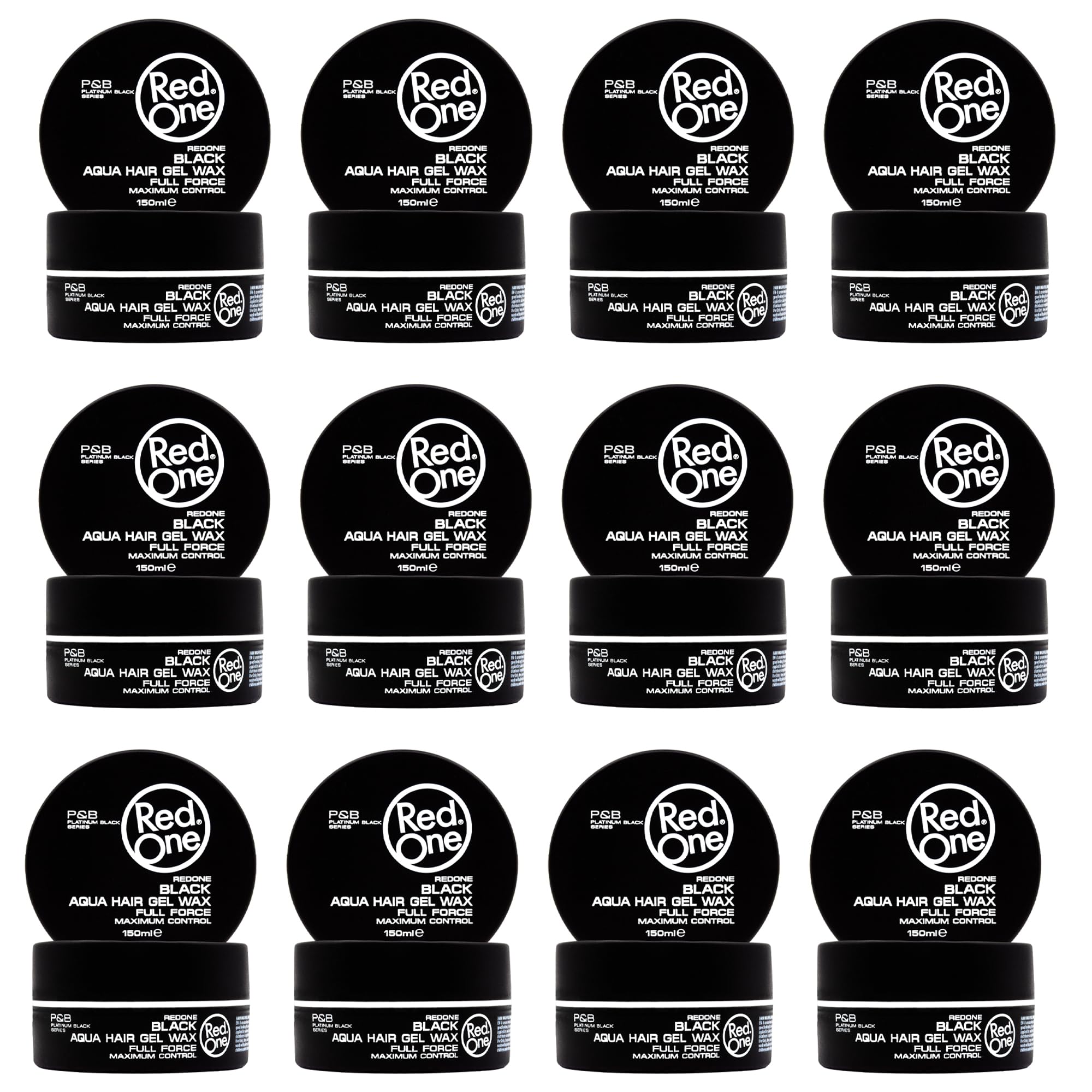 Redone Aqua Styling Wax Schwarz 150 ml | Extra Halt | Für Männer und Frauen | Langanhaltender Glanz Look | Kirschduft | Maximale Kontrolle | 12 Stück
