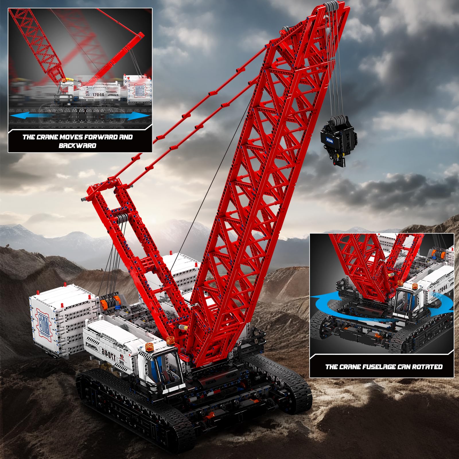 Mould King 17046 Modèle Technique de Grue, 4494 pièces Kit de Grue sur chenilles télécommandée, kit de modèle avec 5 Moteurs, et Application Dual Control