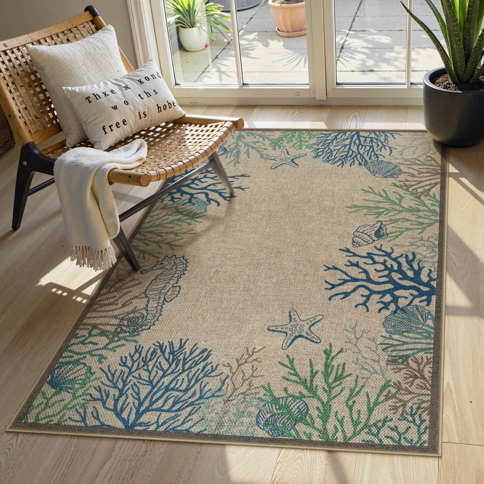 LIVEBOX Modern 3x5 Jute Outdoor Patio Rug, Washable Rugs for Entryway Porch, Coastal Animal Boho Farmhouse Carpet, Non Slip Front Door Mat for Outdoor