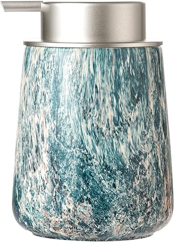 Enra Dispensador de jabón de manos de cerámica, dispensador de loción azul de 12 onzas, dispensador de jabón líquido recargable para baño y cocina