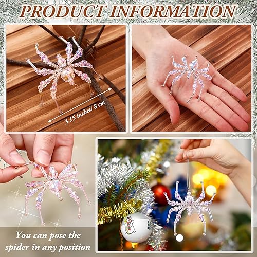 Miniatura 2 de 8 piezas de adornos de araña de cristal de Navidad con cuentas de araña, adornos colgantes para árbol de Navidad, decoración de vacaciones, regalo