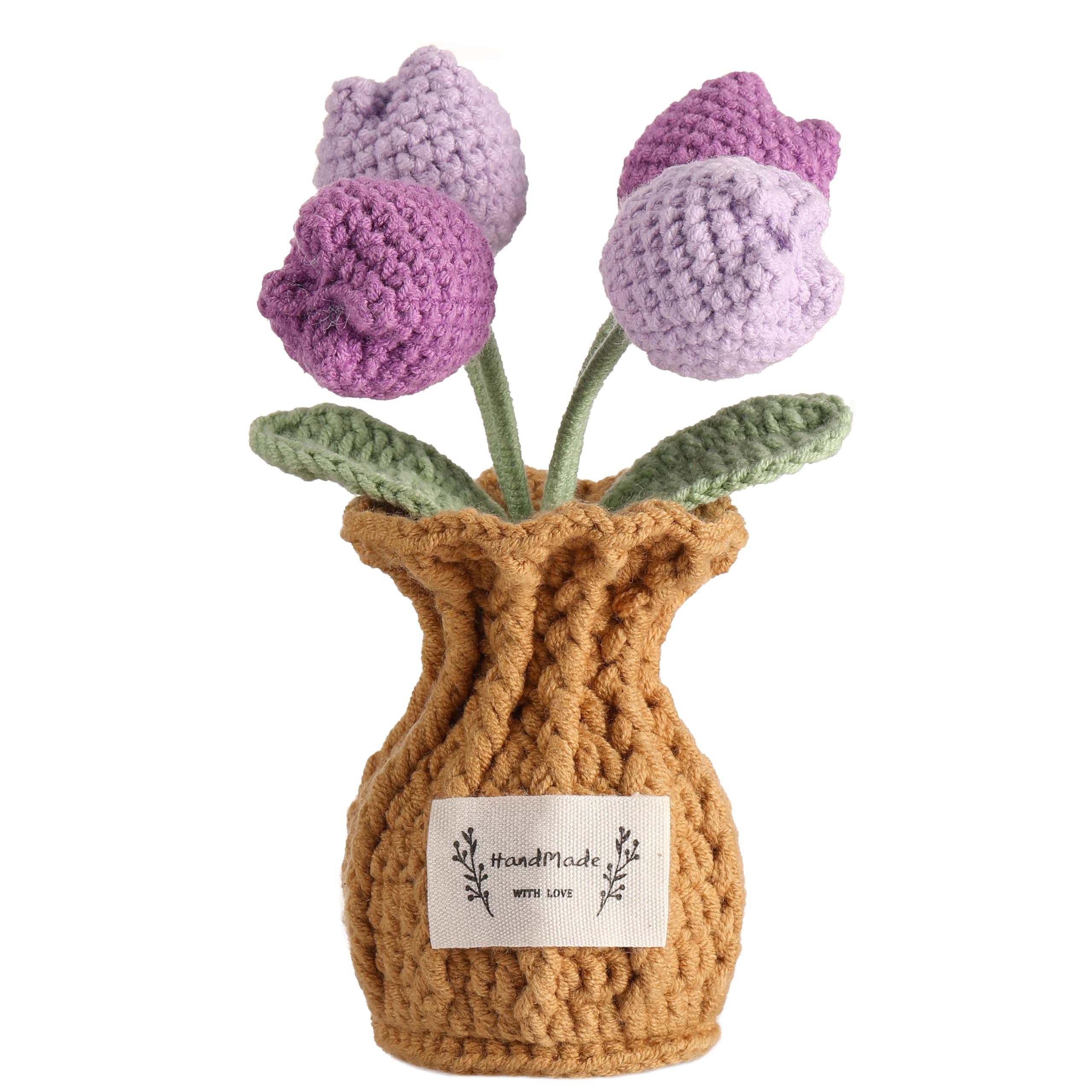 Tulip Crochet Flower Potted Plant Handmade Desk Decor Gift