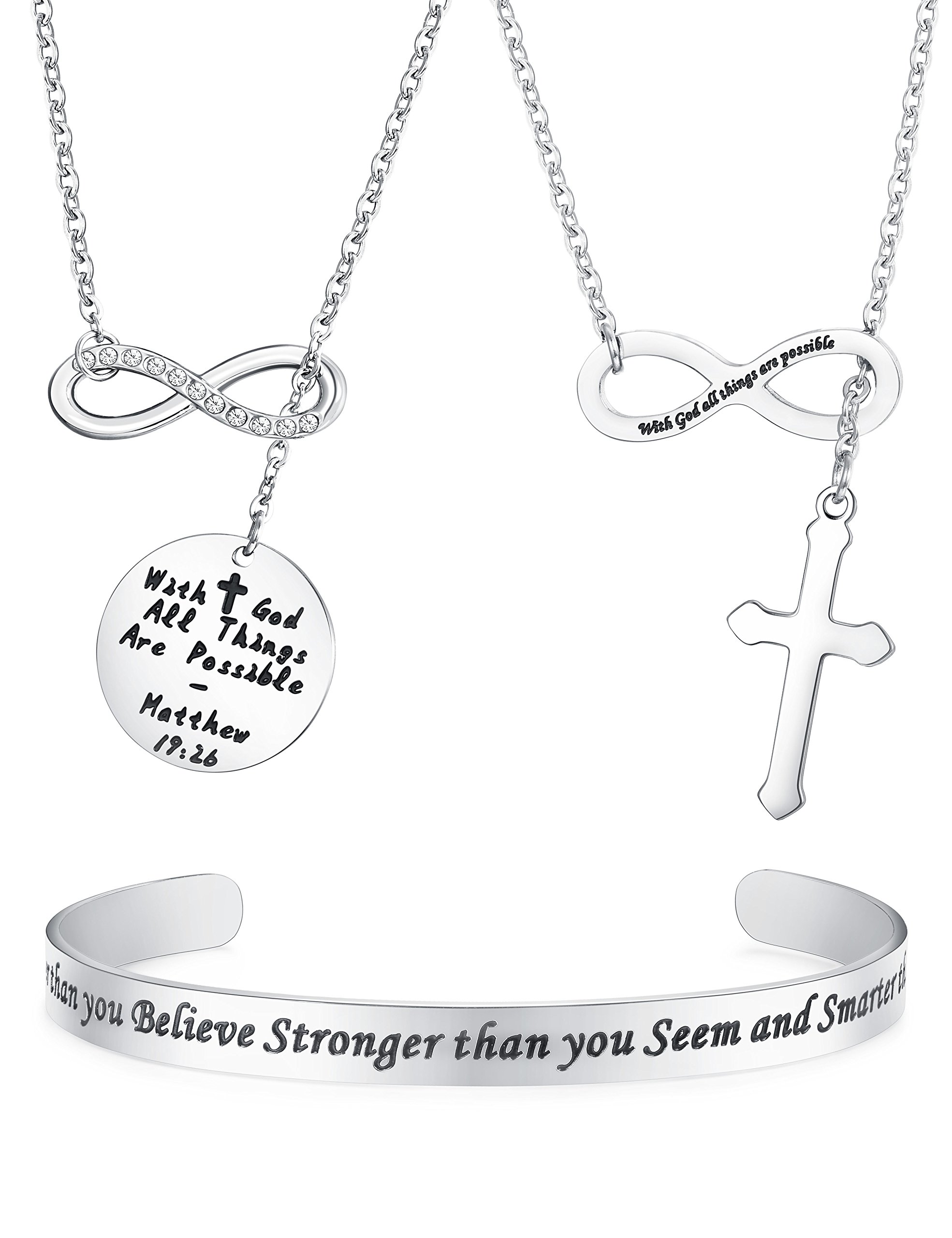 Finrezio 3pcs Inspirational Engraved Necklace And Bracelets Set