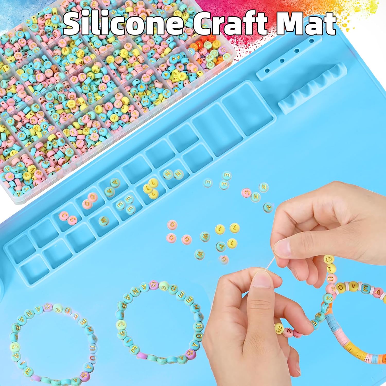 YESCOO Silicone Painting Mat, 20"X16" Craft Mat,Large Art Mat with Built in Cup and Paintbrush Holder, Nonslip Clay Mats, Color Dividers Silicone Mats for Painting, Table, Resin and DIY Blue - Image 4