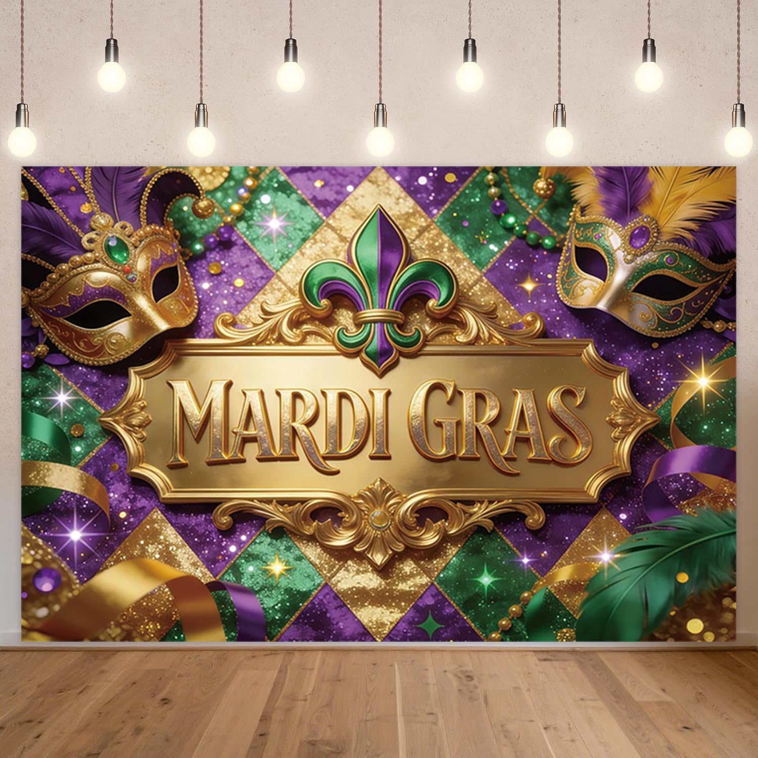 3,6 x 1,8 m tło scena festiwal Mardi Gras wystrój złota lilia maski wzór brokatowo-zielony motyw karnawał Nowy Orlean akcesoria studyjne fotograficzne