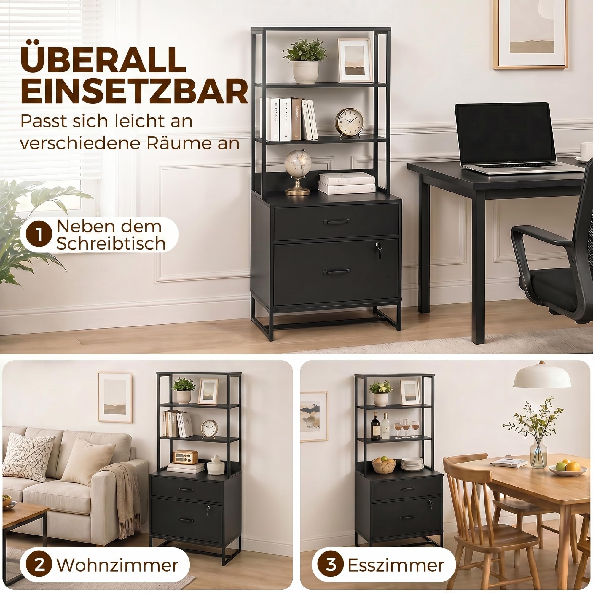 HOMCOM Aktenschrank Abschließbar Büroschrank 70 x 40 x 157 cm Schwarz