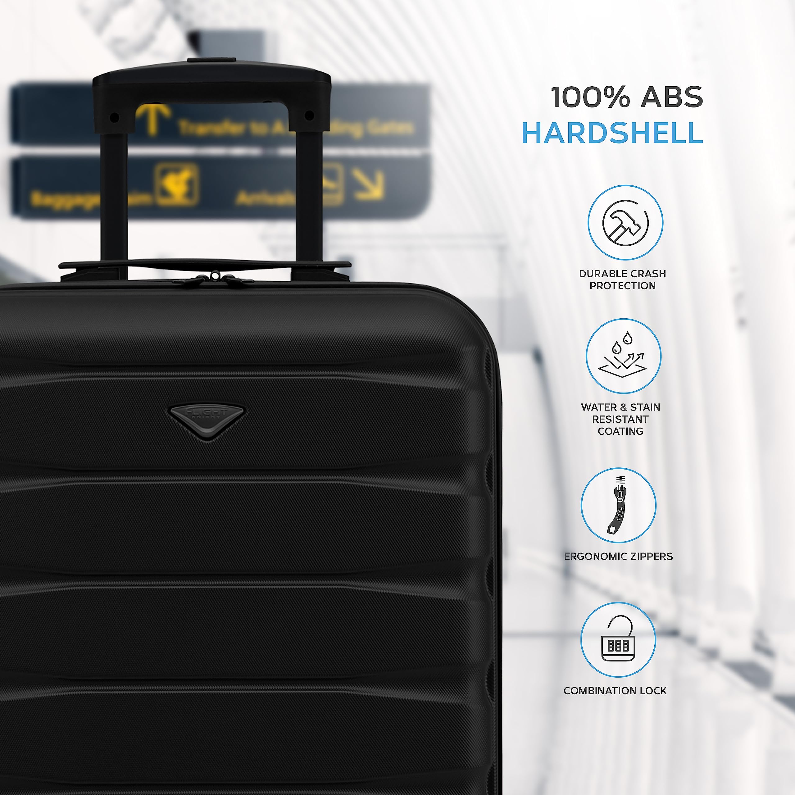 Flight Knight Cabin Suitcase 55x40x20 Ryanair Priority, EasyJet, Jet2 Lightweight Small Durable 4-Wheel Cabin Case, Carry-On for Over 60 Airlines, Hard Shell, 10kg Hand Luggage Bag (55 x 40 x 20 cm)