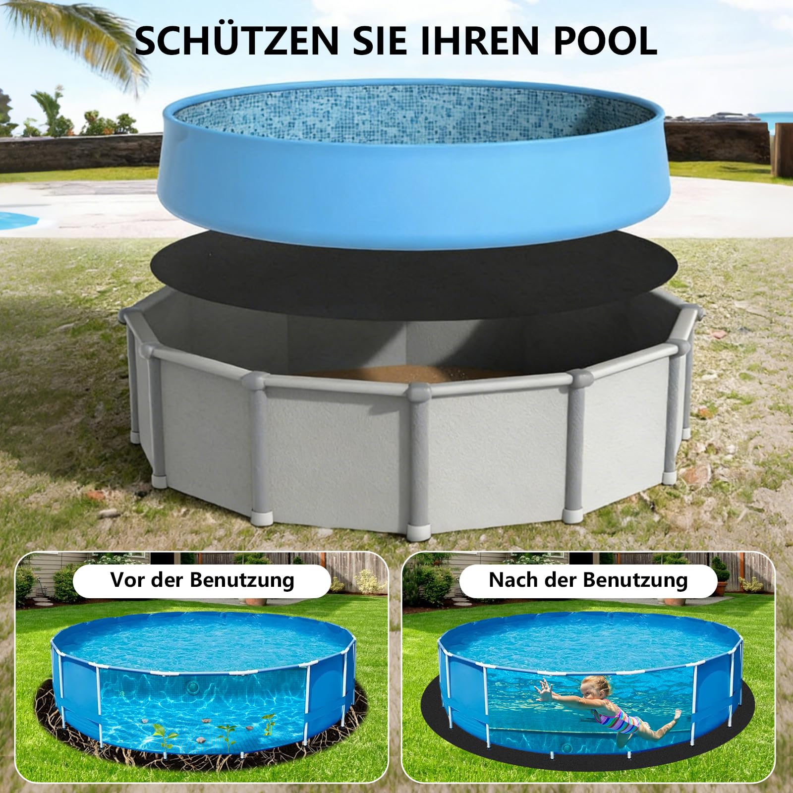 Storystore Pool Unterlage Outdoor, 4m Poolunterlage Rund Faltbarer Poolmatten Schutzboden Pool Bodenplane Wasserabsorbierende Whirlpool Unterlage für Hinterhof Garten Rasen(Schwarz)