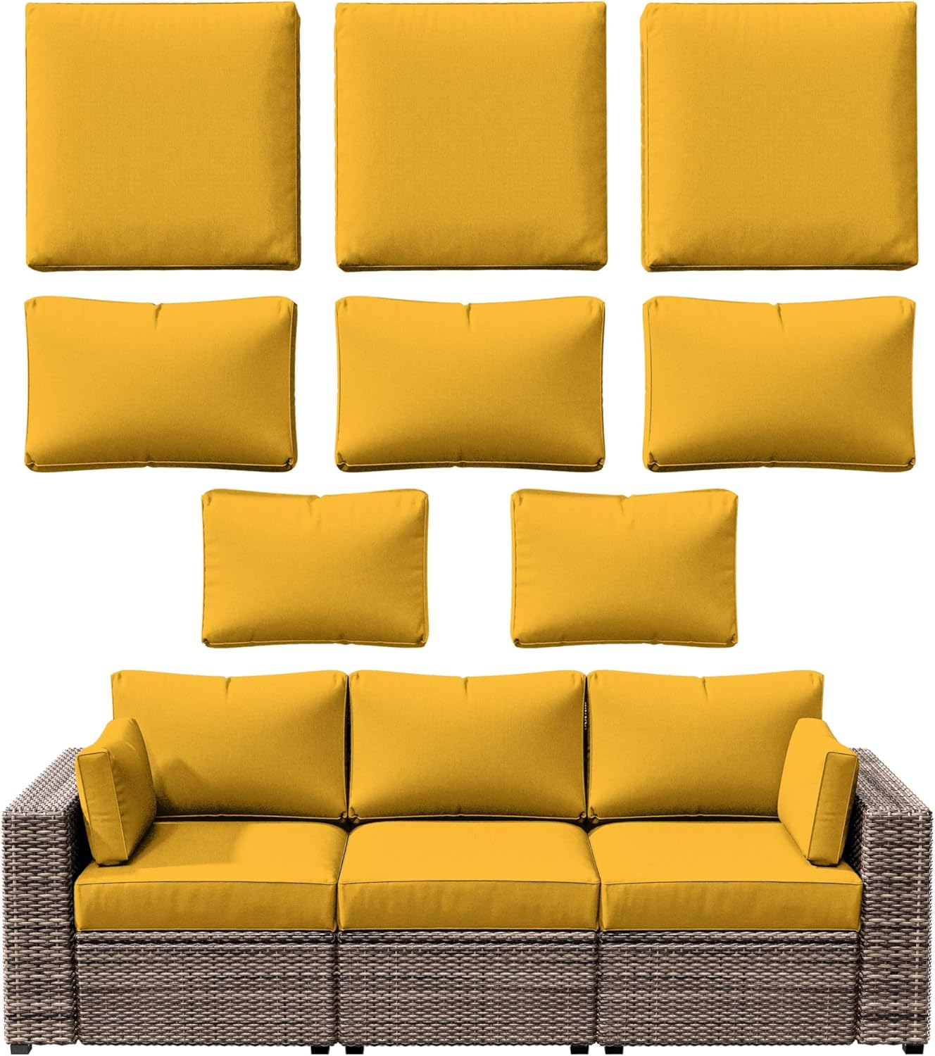 8p Outdoor Cushion Slipcovers Outdoor Patio Cushions Covers Replacement Waterproof with Zipper for 3-Seat Rattan Sofa Patio Furniture Cushion Covers, Covers Only