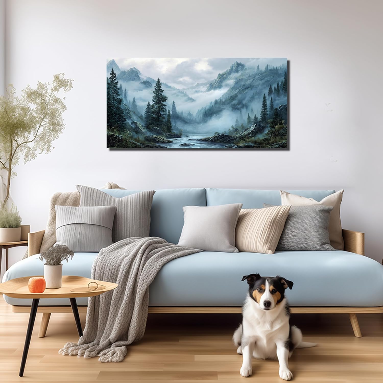 Foggy Forest Wall Art for Living Room Tree Canvas Wall Art for Office Mountain Pictures Wall Decor for Bedroom Size 20 x 40 Inch