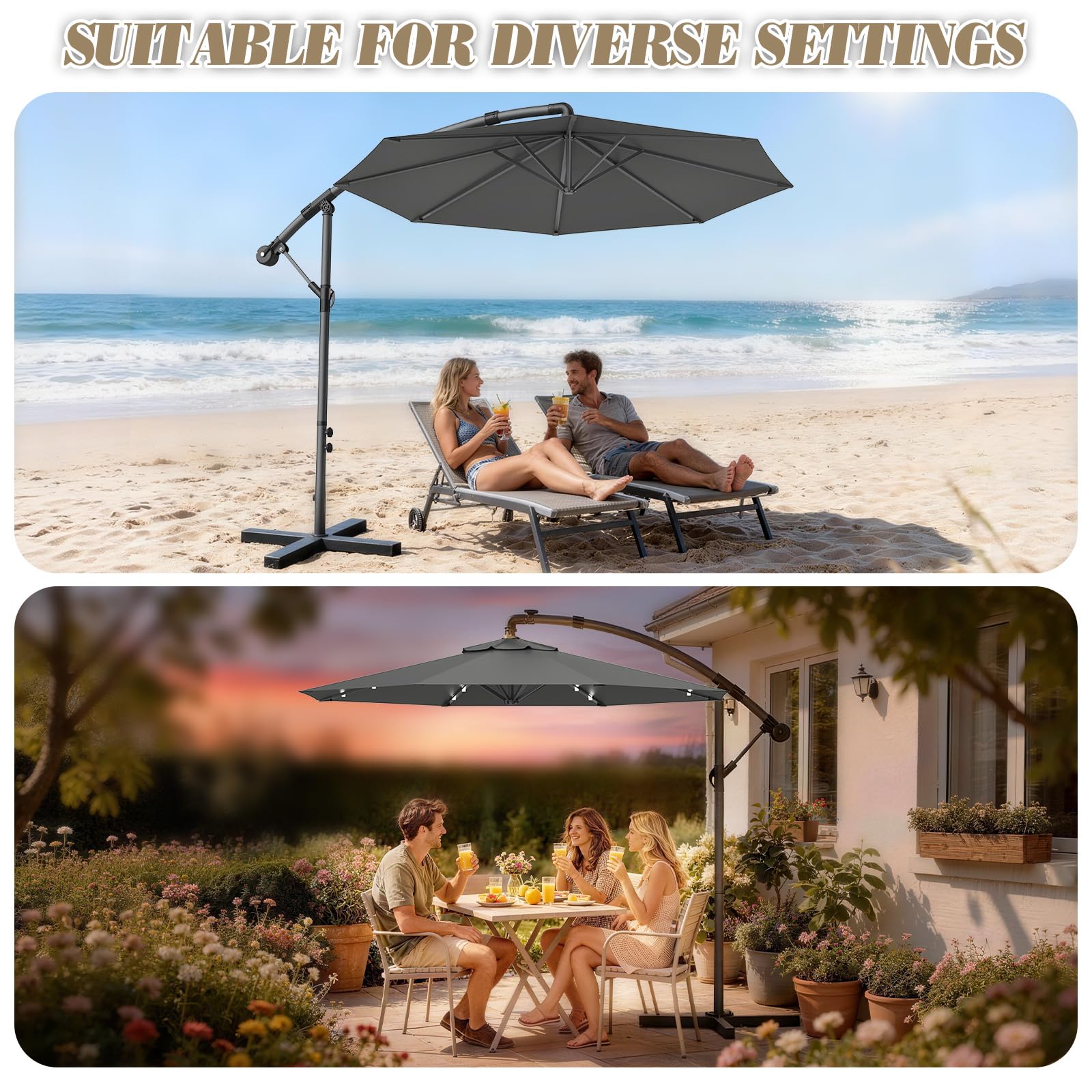 Verdego Parasol przeciwsłoneczny ze stojakiem, Ø 300 cm, parasol ogrodowy z korbą, parasol tarasowy, ochrona przed promieniowaniem UV, wiatroszczelny, wodoodporny, parasol rynkowy, obracany o 360°