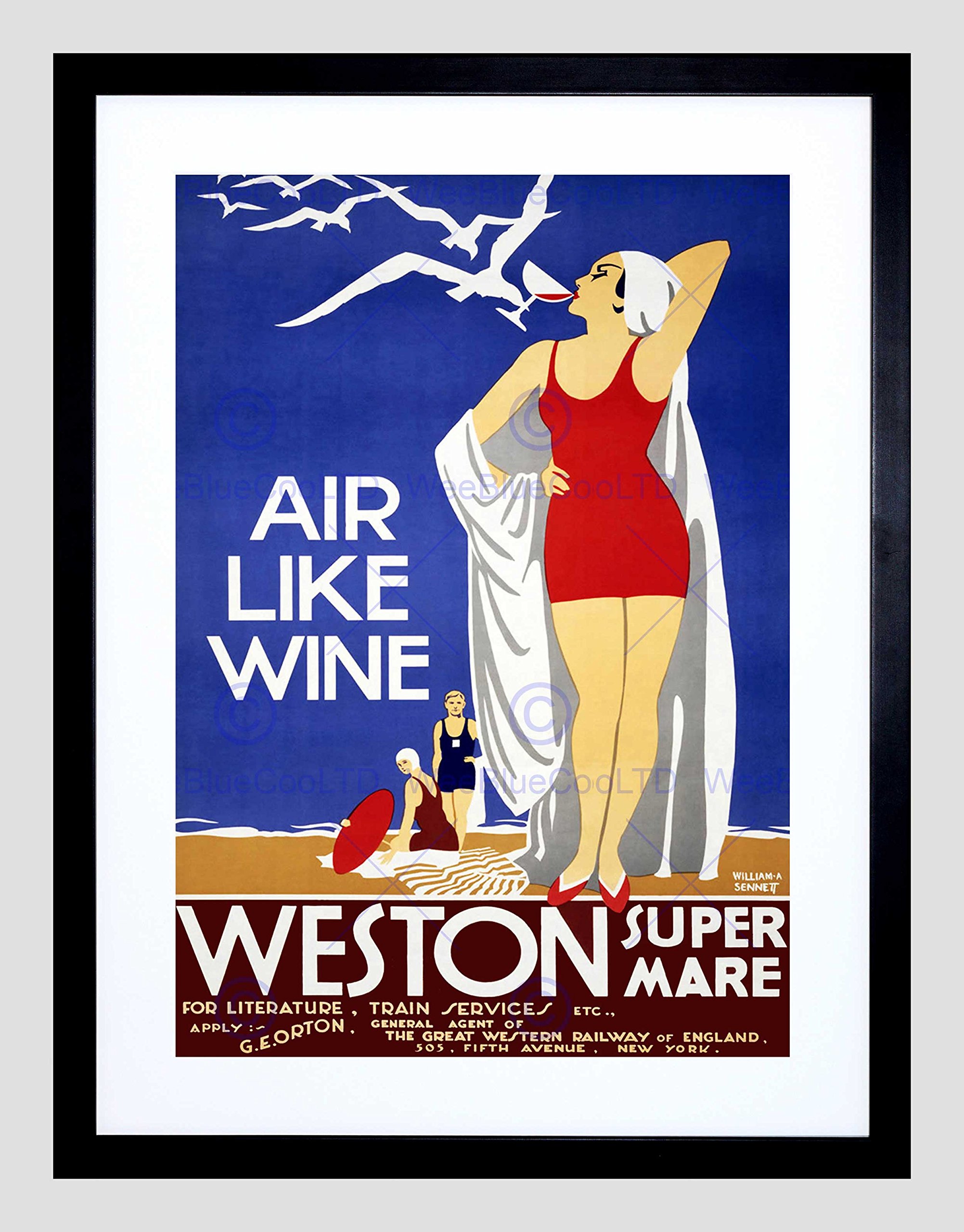 Wee Blue Coo TRAVEL WESTON SUPER MARE GWR RAILWAY UK VINTAGE ADVERT FRAMED ART PRINT B12X1773