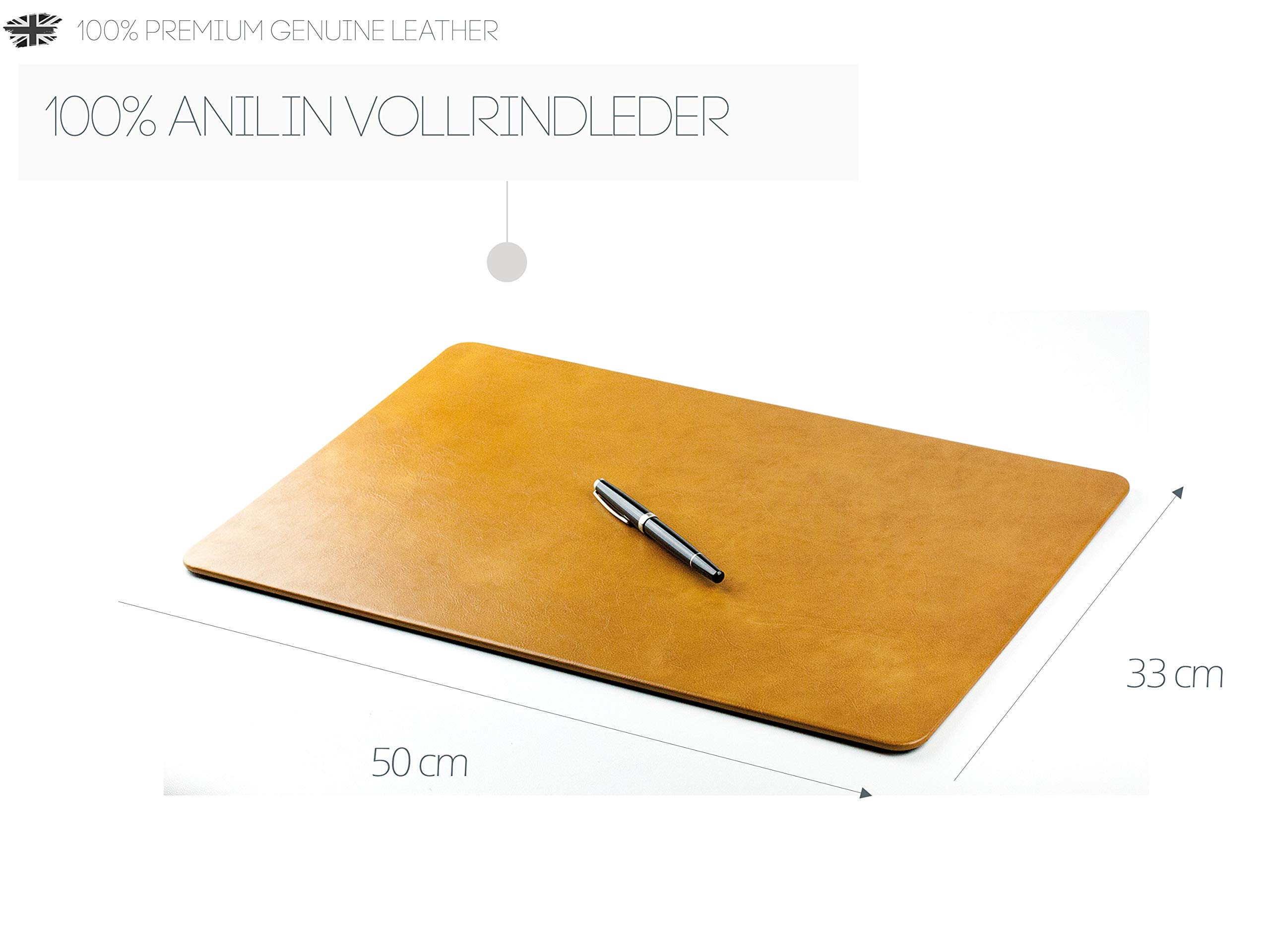 DELMON VARONE - Personalisierbare Schreibtischunterlage Premium Leder Vintage Anilin braun, Rutschfeste Echtleder Schreibunterlage abwaschbar, Schreibtisch Unterlage geeignet als Mousepad, 50x30 cm