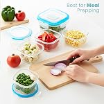 KICHLY 9 Pack de contenants en verre Entreposage alimentaire avec lids hermétiques, boîtes à déjeuner étanches, sans BPA, grands, petits et ronds de préparation de repas Conteneurs de verre, coffre-fort micro-ondes