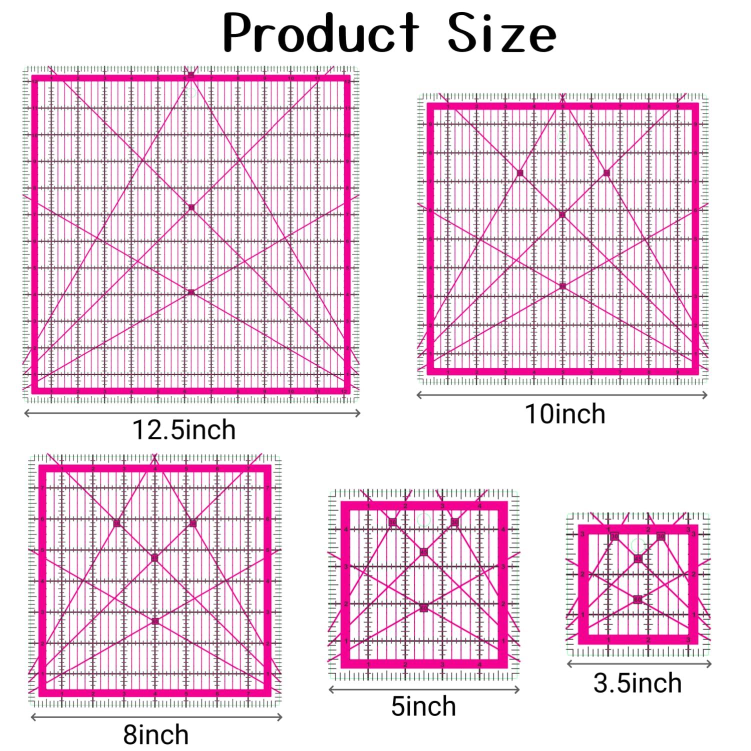 Règles De Matelassage, 4 Modèles Carrés De Matelassage (8,9 X 8,9 Cm, 12,7 X 12,7 Cm, 16,5 X 16,12,7 Cm, 26,5 X 26,7 Cm), Règle De Coupe De Tissu