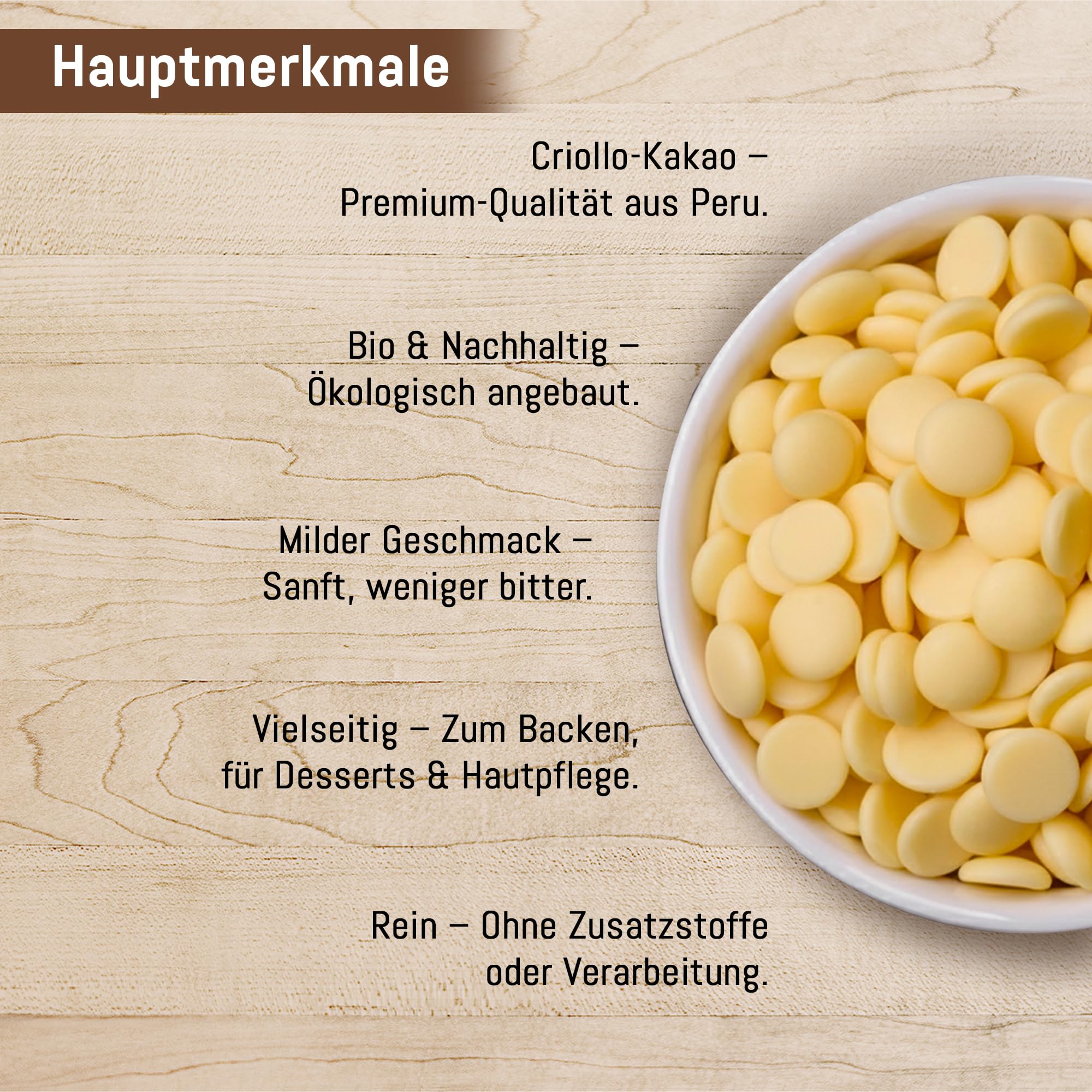 Bio Edel­kakao Butter Criollo 400g – Rohkostqualität | Naturbelassene Kakao­butter aus Criollo Bohnen | Vegan & Superfood für Backen, Smoothies & Desserts
