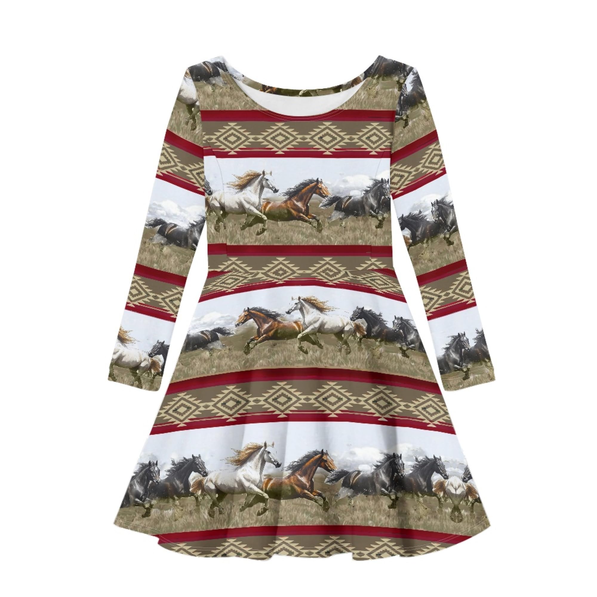 HELLHERO Long Sleeve Dress for Girls Kids Swing Twirly Skater Dresses 2-14 Years Old