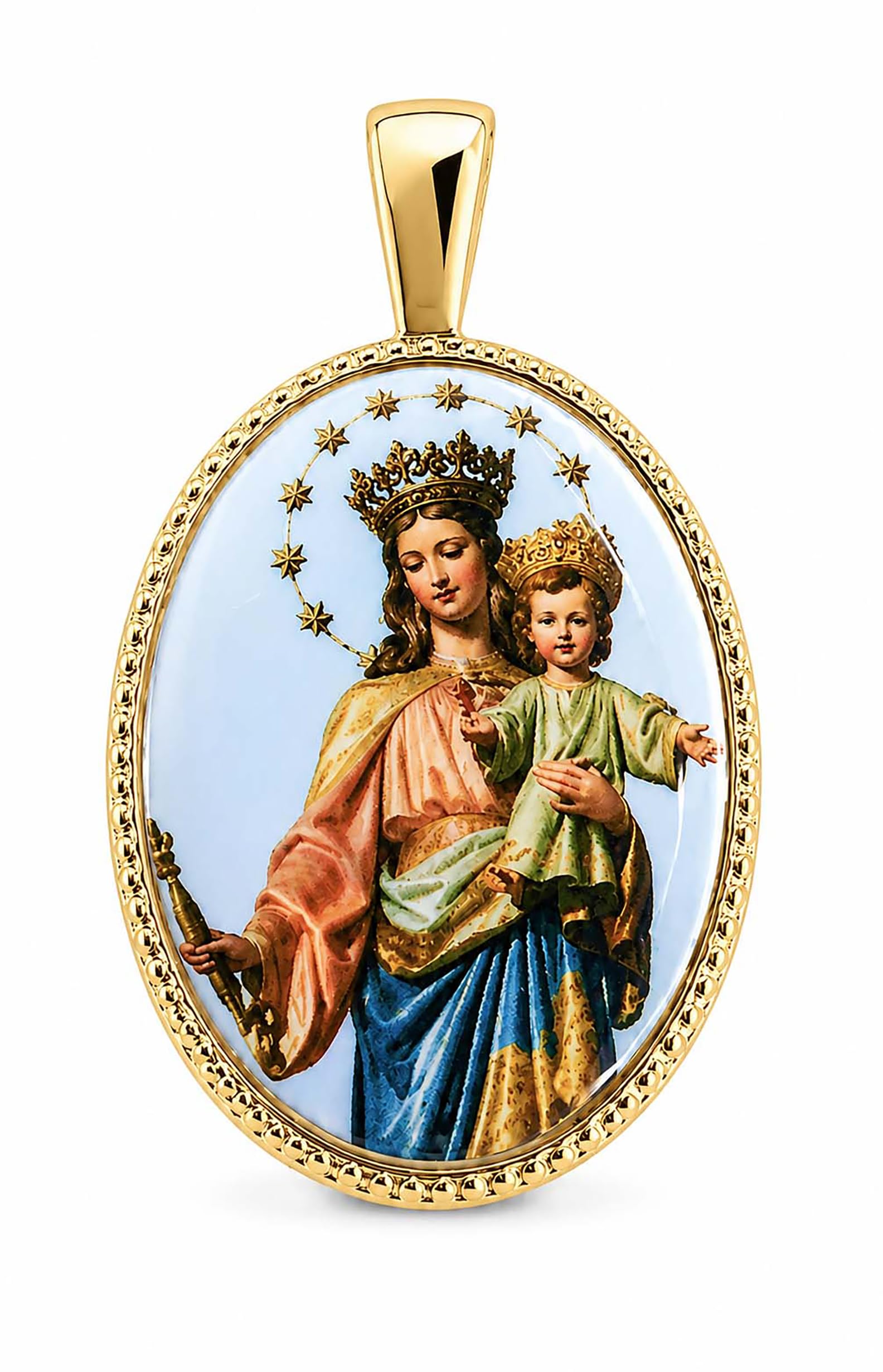 Genérico Medalla orla oval en plata de ley chapada con imagen de María Auxiliadora en porcelana, 24 x 18 mms