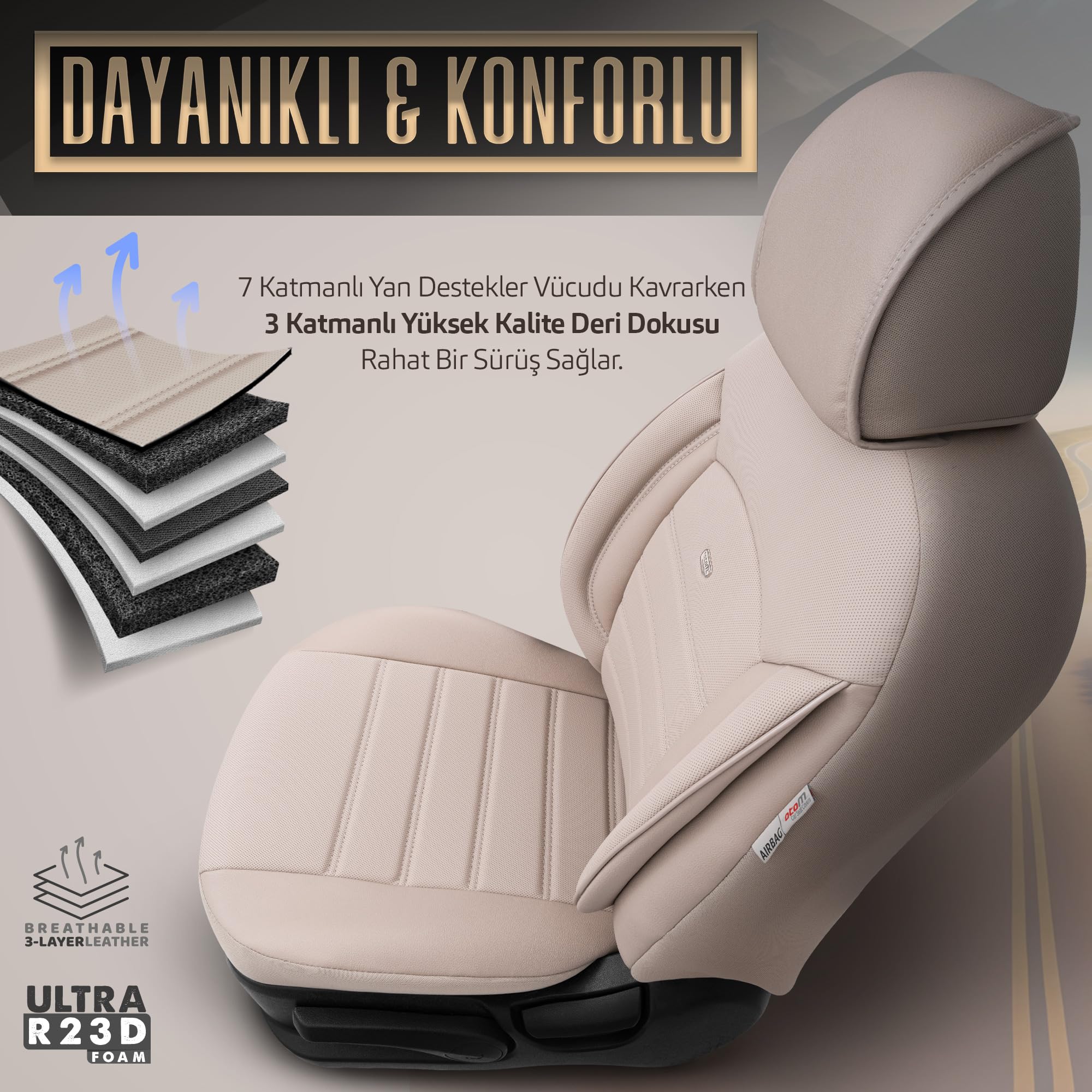 Otom Inspire Design Premium Deri Ekstra Destekli Universal Oto Koltuk Kılıfı Tam Set (Bej)