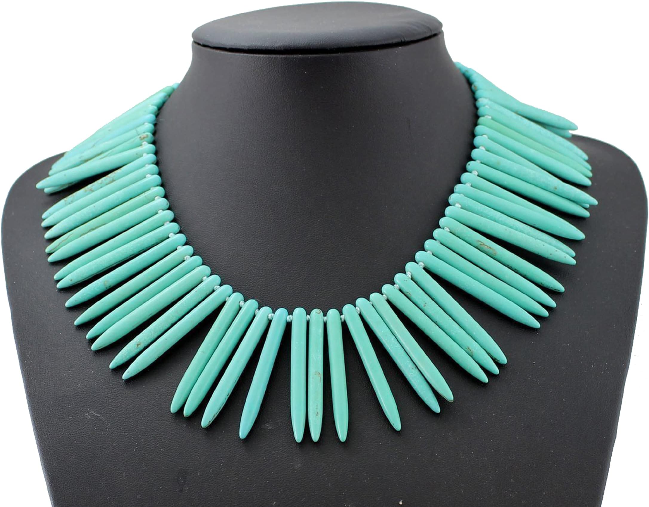 Hand-Woven Turquoise Needle Shape Necklace Chunky Teal Spiked Collar Choker Necklace Statement Punk Turquoise Featuring Jewelry
