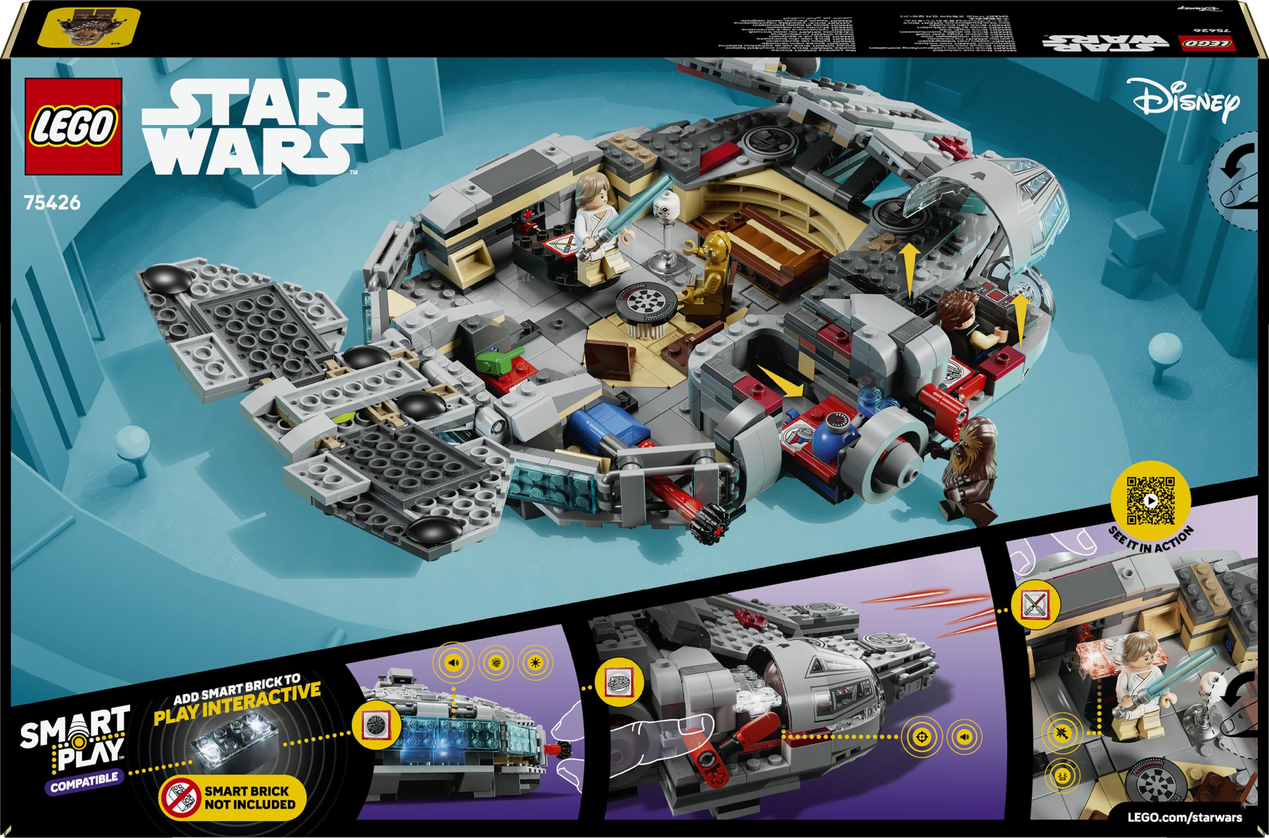 LEGO Star Wars 75426 SMART Play: Millennium Falke Modell - Kompatibles Interaktives Spielzeug inkl. 4 SMART Tags und 4 Minifiguren - Geschenkidee für Jungen und Mädchen ab 9 Jahren und erwachsene Fans