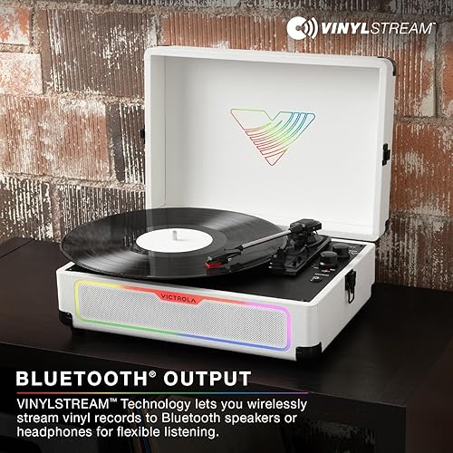 Miniatura 6 de Victrola Journey Glow - Tocadiscos de maleta iluminada - 18 efectos de luz RGB, altavoces estéreo con graves mejorados, transmisión Bluetooth,