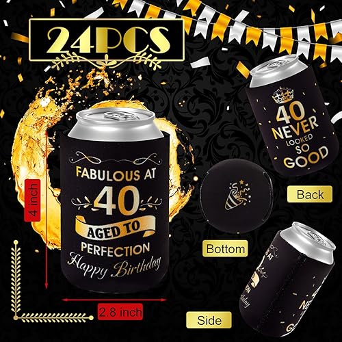 Miniatura 2 de 24 piezas de fabulosas decoraciones de cumpleaños 40 para fiestas de cumpleaños de 40 cumpleaños, fundas enfriadoras de latas de bebidas nunca se