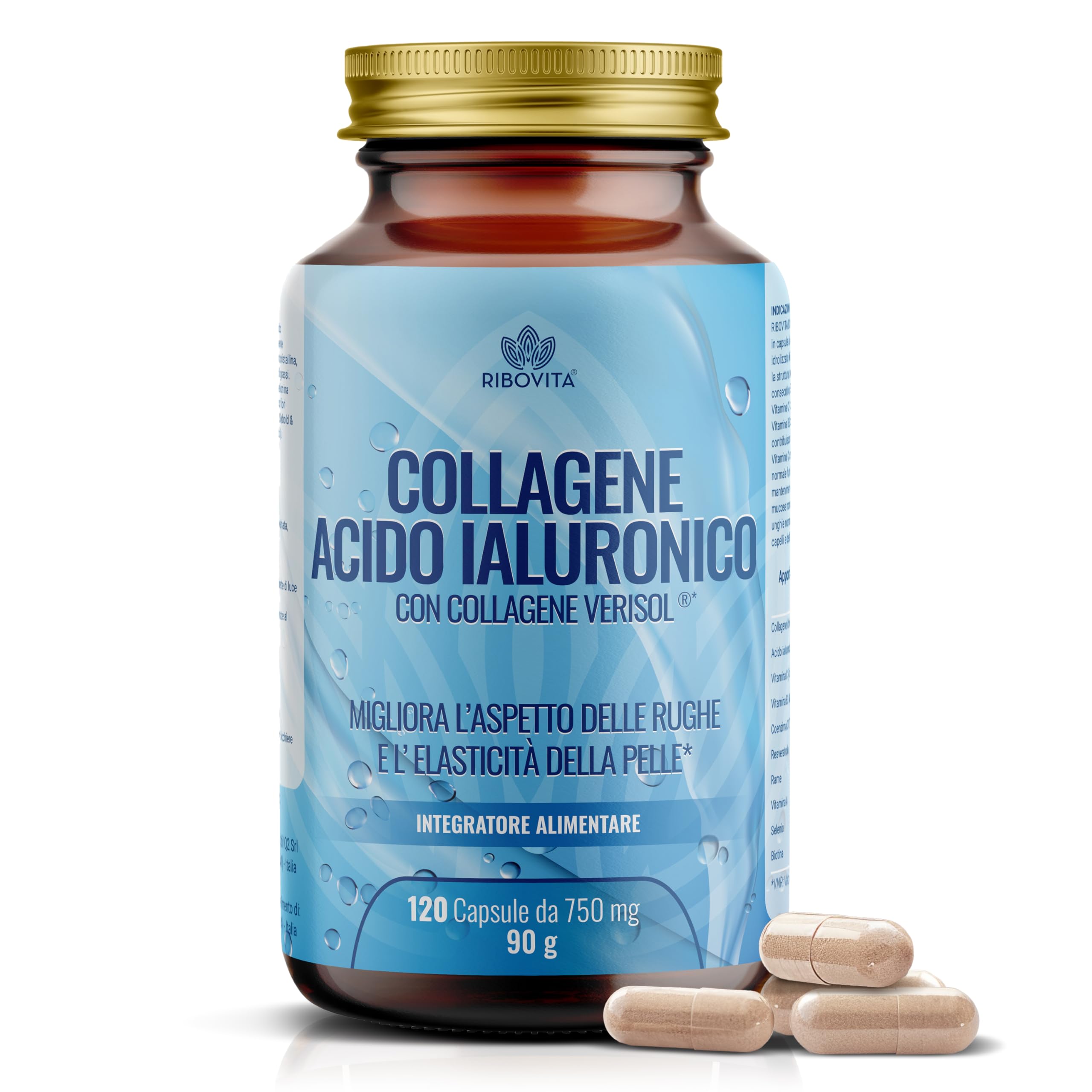120 capsule con Verisol® 2.500 mg, 50 mg di acido ialuronico e coenzima Q10