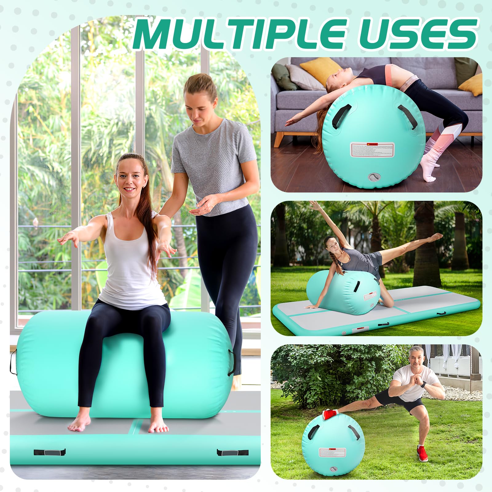 Aufblasbare Turnmatte mit Air Roller und Elektroluftpumpe, 3m Gymnastikmatte & Roller, Ideal für Yoga, Gymnastik, Cheerleading, Tanzen und Heimtraining