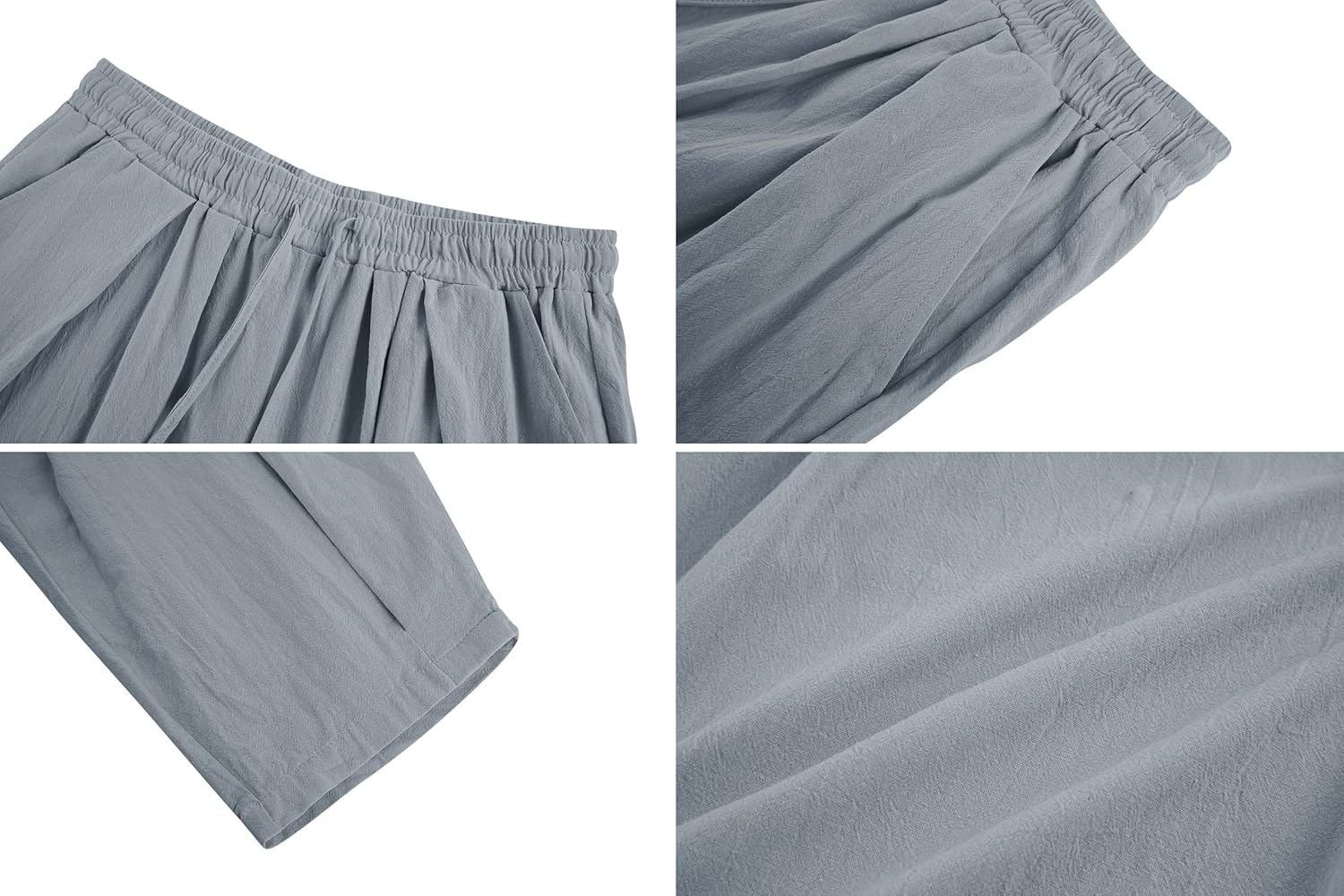 Gafeng Mens Linen Yoga Pants Elastic Waist Drawstring Summer Beach Loose Fit Casual Tapered Trousers - Image 5