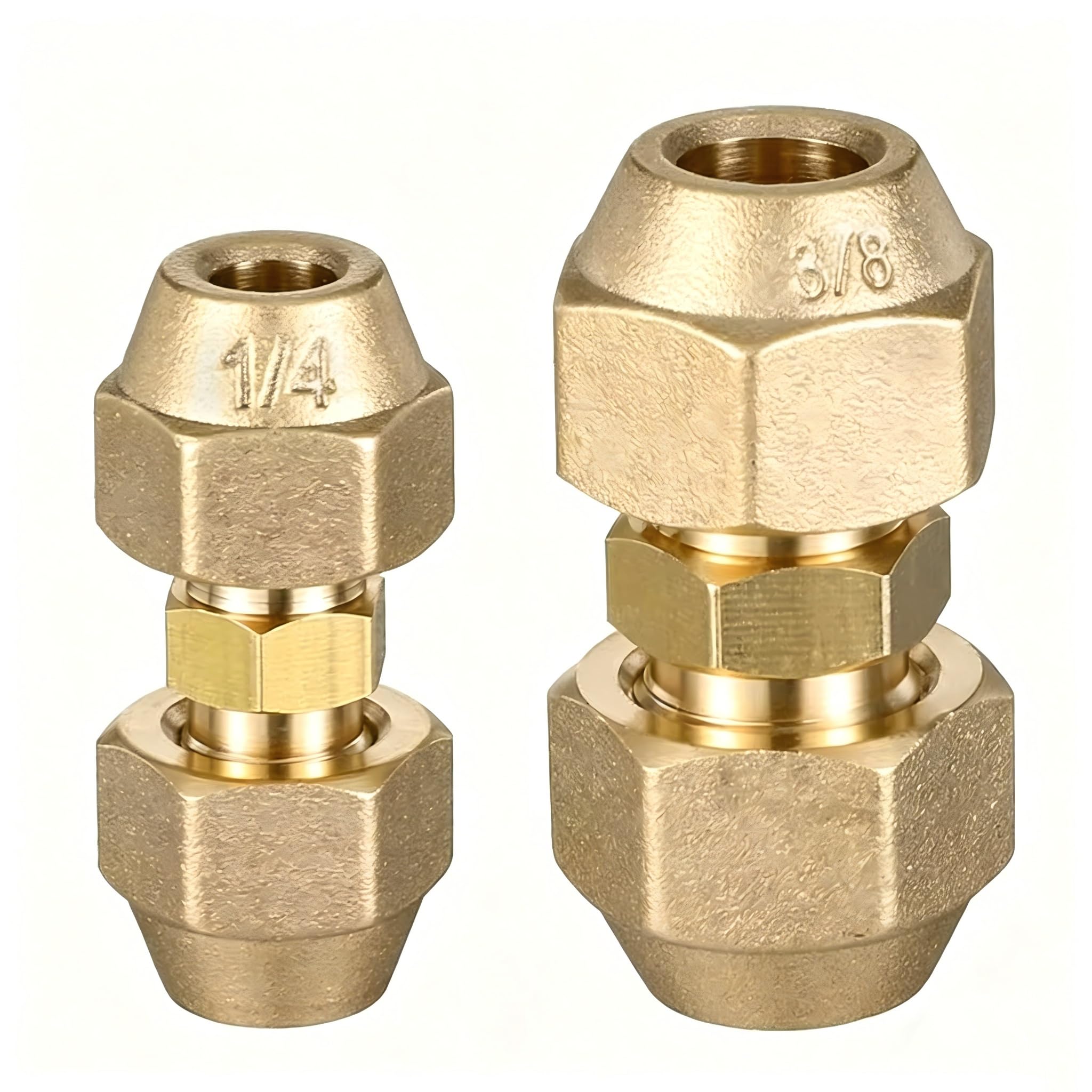 Set di 2 prolunghe per tubi in ottone, doppio nipplo in climatizzatori, 1/4 e 3/8", senza saldatura, tubo di rame con dado di accoppiamento per condizionatori d'aria, riscaldamento sanitario