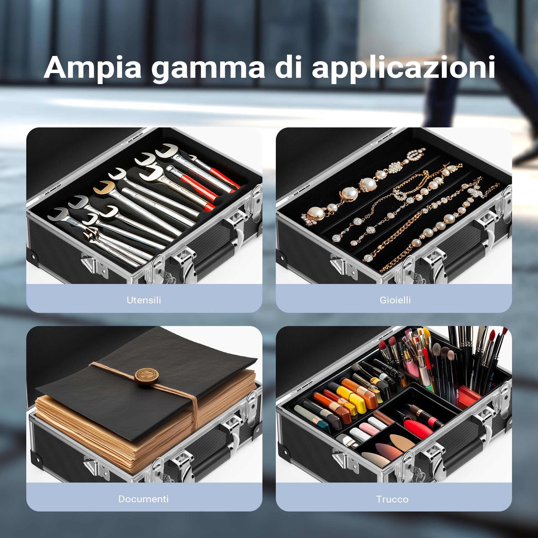 Valigetta di trasporto in PVC ed alluminio 32x23x16cm portaoggetti portattrezzi