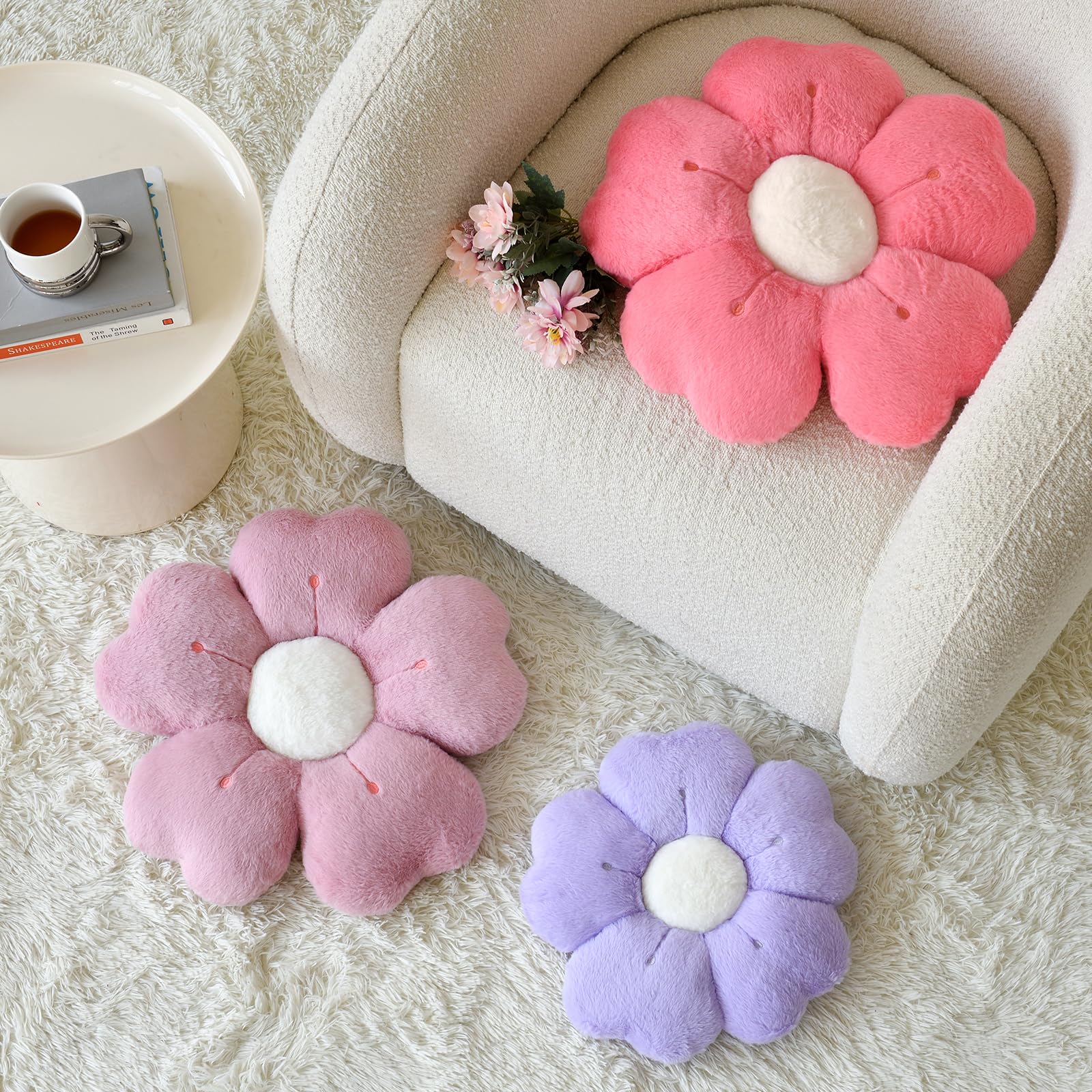 Almohada en forma de flor, bonitas almohadas decorativas con suave piel de conejo artificial para sofá, cama, silla, suelo, almohada de Navidad con decoración de habitación para dormitorio (14.9