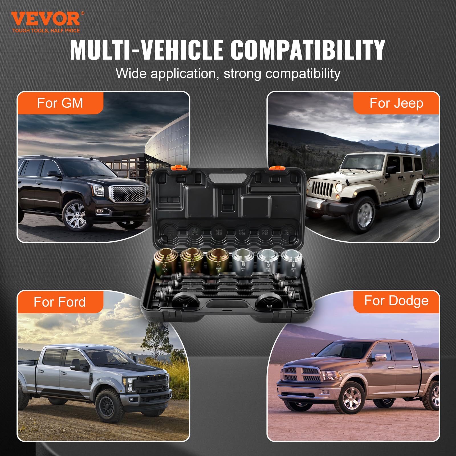 VEVOR 26 PCS de Kit de Manguitos de Extracción y Presión de Cojinetes de Buje de Acero Kit de Inserción y Extracción de Bujes con Estuche Compatibilidad con Varios Vehículos para Motores LCV y HGV