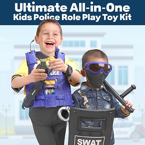 Miniatura 7 de Set de policía para niños, con máscara, chaleco, escudo, placa, esposas, granada, macana y cuchillo