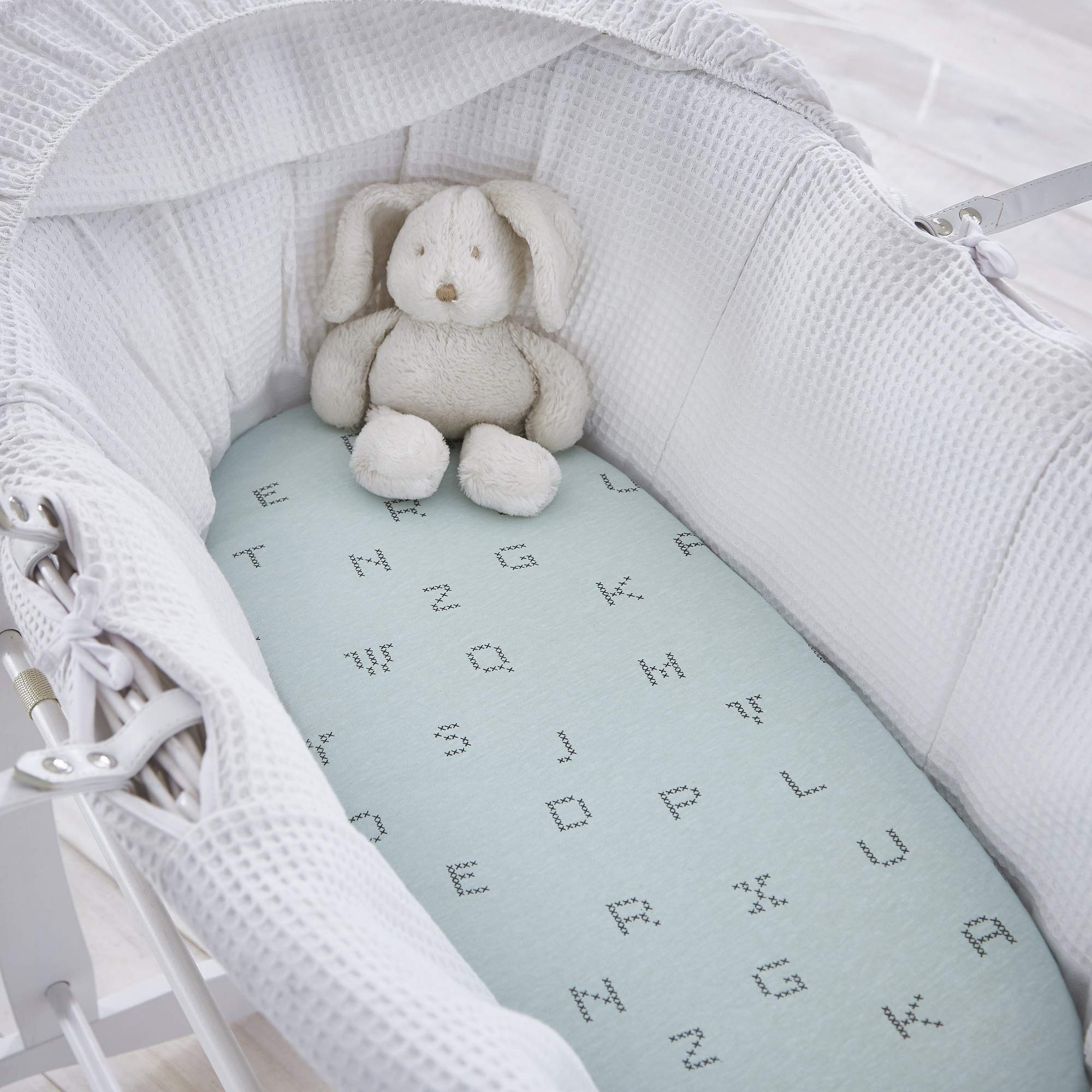 Silentnight Safe Nights Alphabet Fitted Sheet - Duck Egg - Moses Basket, Duck Egg Alphabet