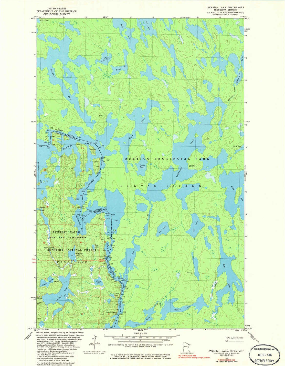 Jackfish Lake MN topo map, 1:24000 Scale, 7.5 X 7.5 Minute, Historical, 1981, Updated 1986, 27.1 x 21.1 in