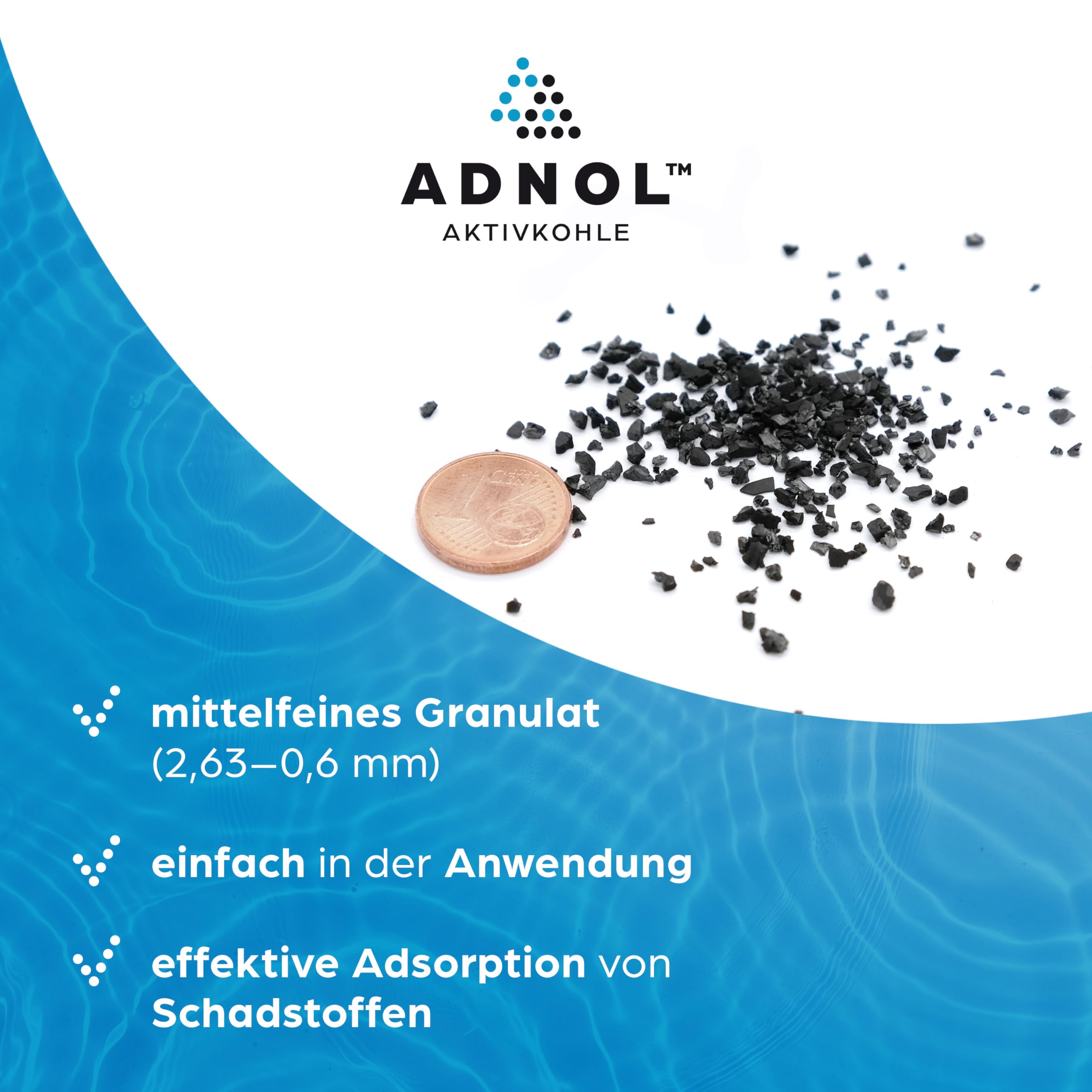 Carbón activo granulado de 20 litros de cáscaras de coco para filtro de agua para acuario y estanque, malla 8 x 30, grano 2,36 – 0,6 mm, clase energética A, se puede utilizar como filtro de