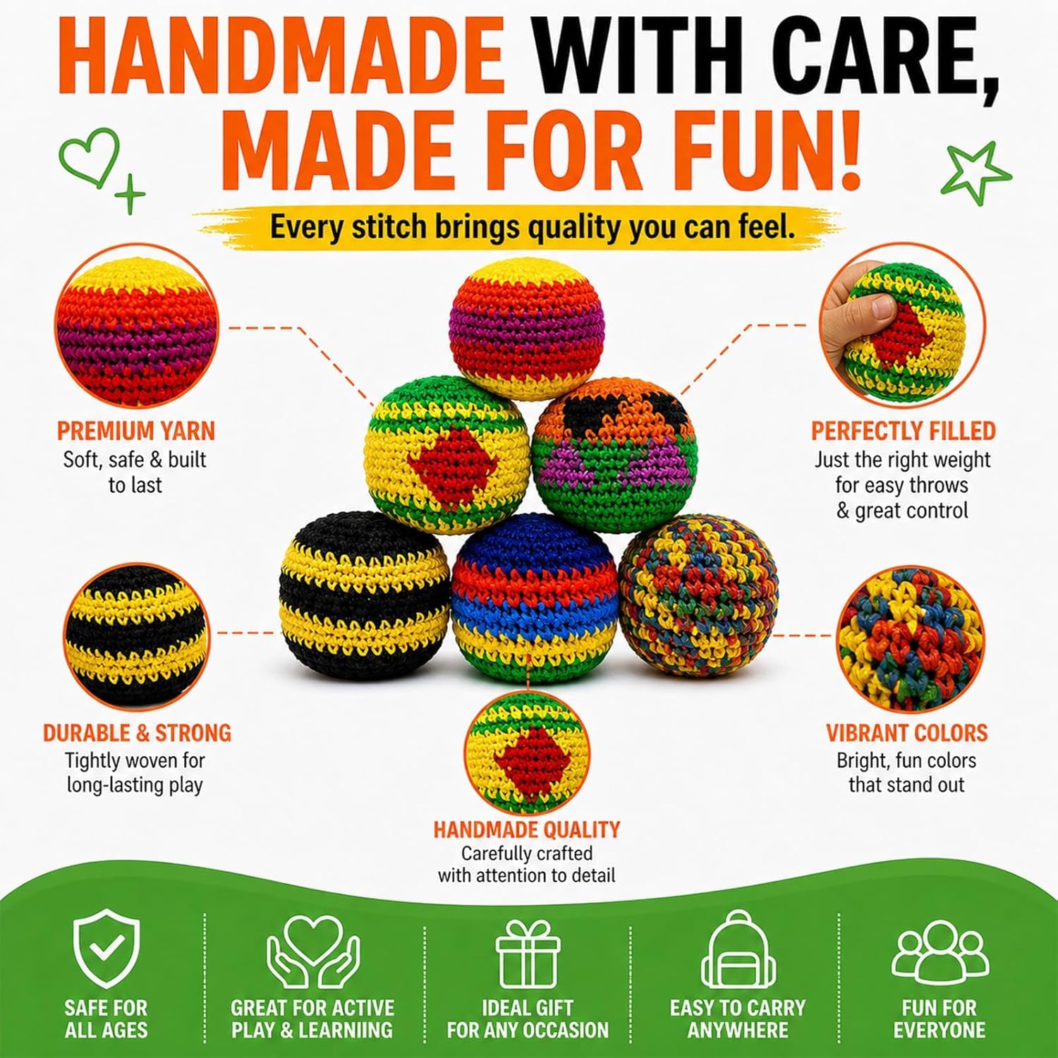 Balles de Frappe Tricotées Ensemble 6/12/18 Sacs de Pieds au Crochet pour Enfants Adultes Jeux Plein Air