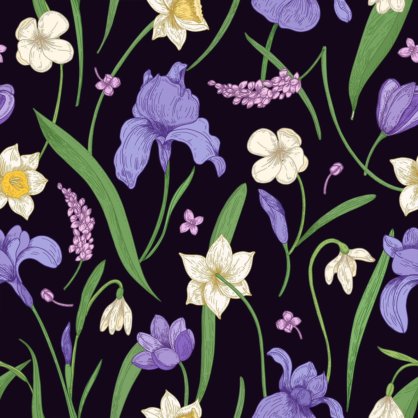 Papier peint botanique violet pour décorer les tiroirs de chambre et meubles