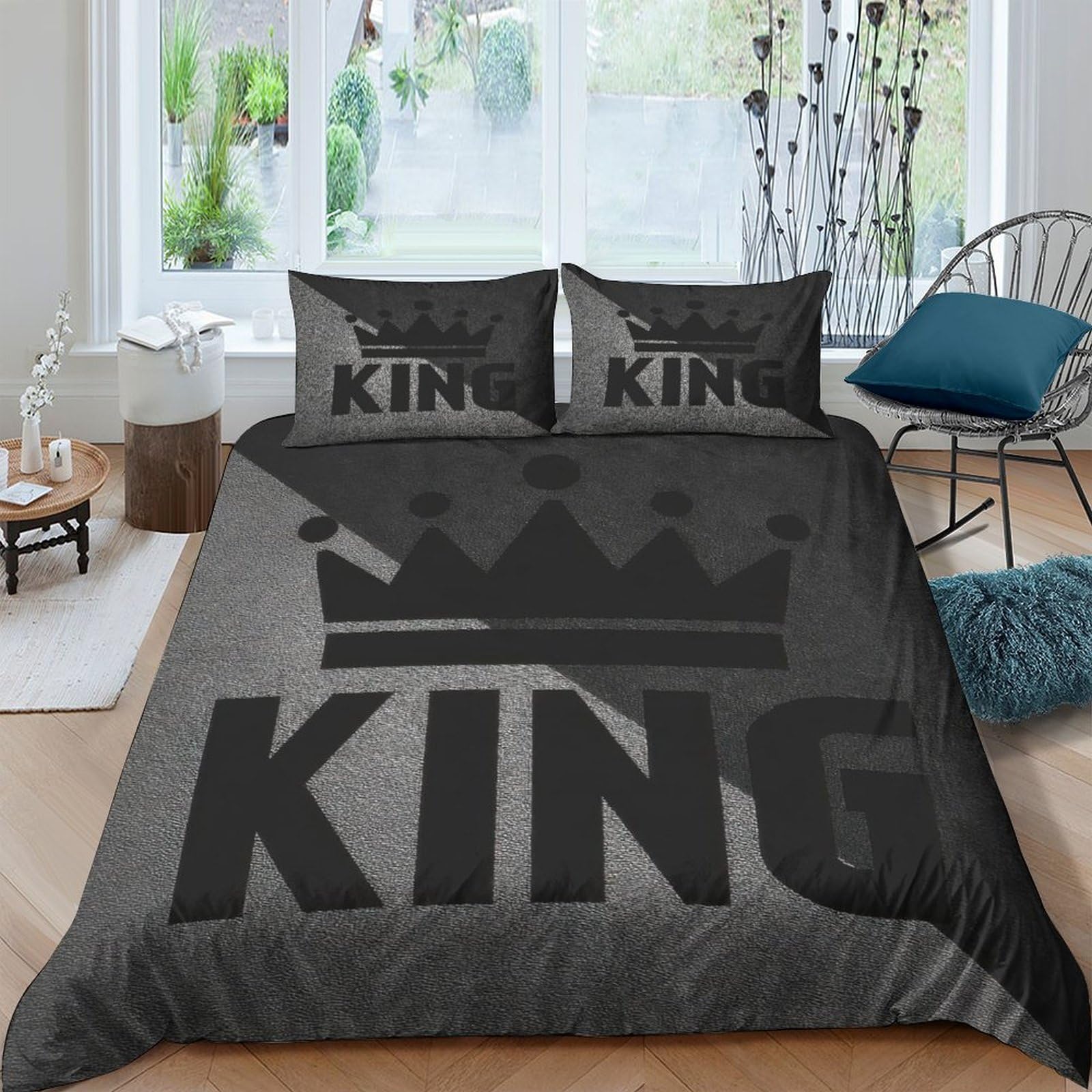 GPLZQXKJNH 3D Printed King Crown Duvet Cover Microfiber Soft Breathable Monochrome Bedding Set with 2 Pillowcases for Bedroom Decor Single（135x200cm）
