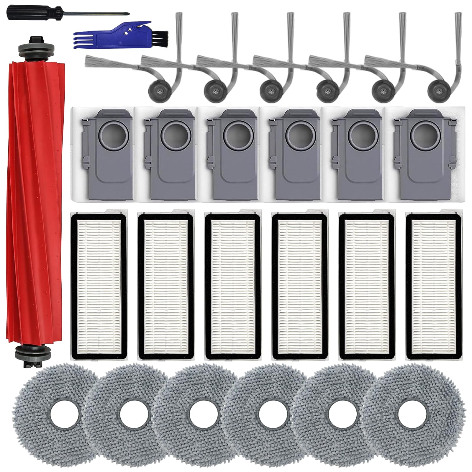 QV 35A zestaw akcesoriów do Roborock QV 35A / QV 35S / QR 598 / QR 798 odkurzacz automatyczny, części zamienne, 1 szczotka główna, 6 filtrów, 6 podkładek do wycierania, 6 szczotek bocznych, 6 worków