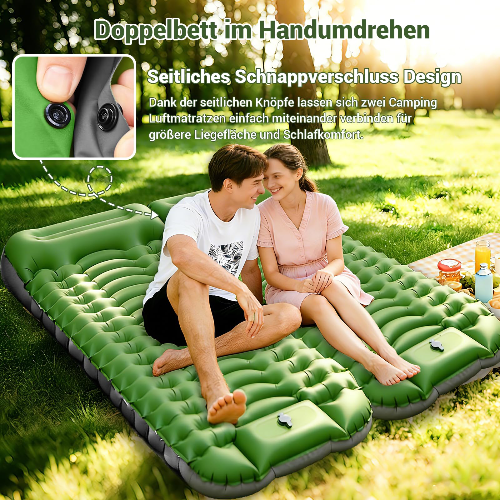Isomatte Camping Luftmatratze Aufblasbare Matratze, Ultraleicht, Kompakte, Dick, Aufblasbar Sleeping Mat Strandmatte Outdoor mit Fußpumpe Kissen, Wasserdicht Schlafmatte für Wandern Strand Zelt Reisen