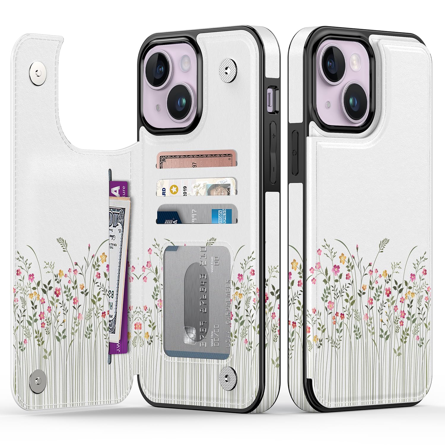 Goodon for iPhone 14 Plus Case Wallet - Flip Folio Leather Cover with Trendy Floral Design, 4 Card Slots & Kickstand Function, Stylish Protective