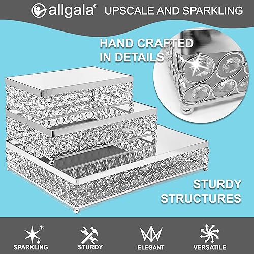 Miniatura 8 de Allgala - Juego de 3 piezas de cristal chapado en oro para tartas con plato de espejo