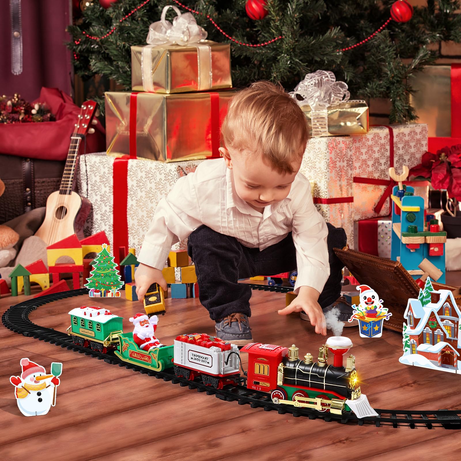 BESPORTBLE Set di Trenino Elettrico di Natale con Suoni, Luci E Binari - Regalo di Natale per Bambini da Mettere Sotto L'albero